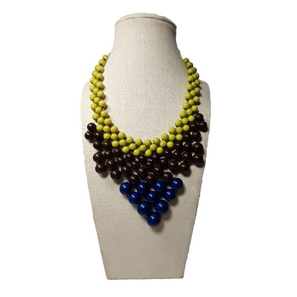 Collar Bib Necklace Beaded Purple Green Grape Blueberry Like Style Beads 14" - Picture 4 of 8